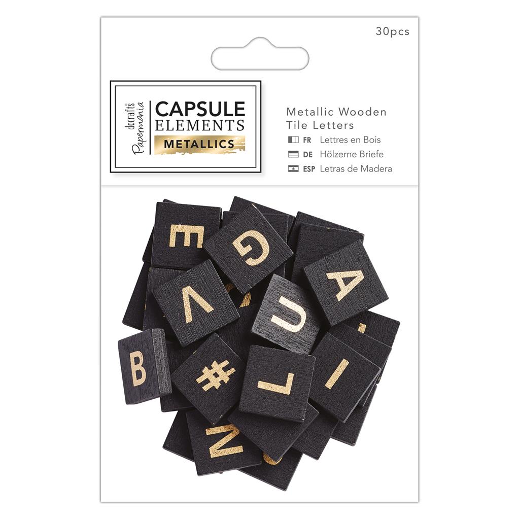 Papermania Metallic Wooden Tile Letters - Capsule Elements Metallics (30pk)