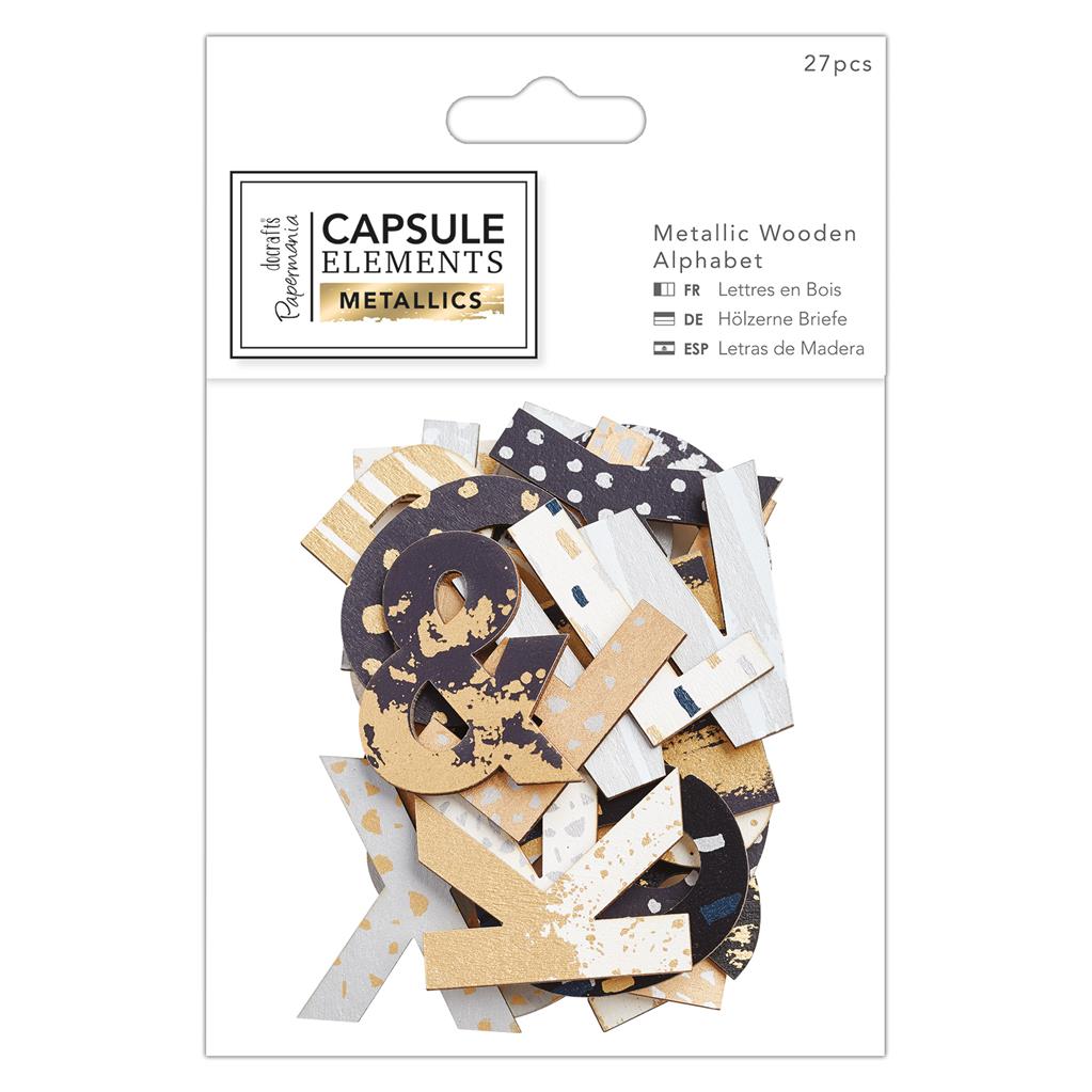 Papermania Metallic Wooden Alphabet - Capsule Elements Metallics (27pk)