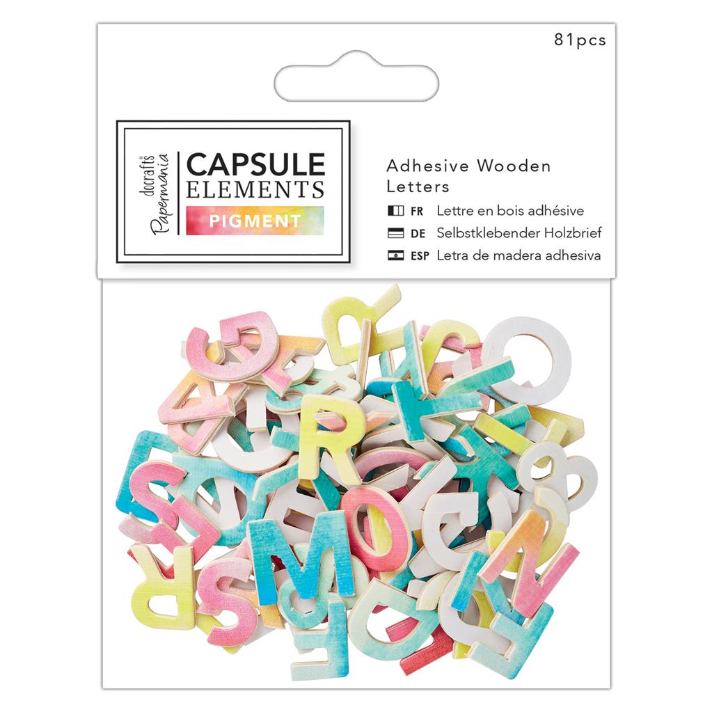 Papermania Adhesive Wooden Letters - Capsule Elements Pigment (81pk)