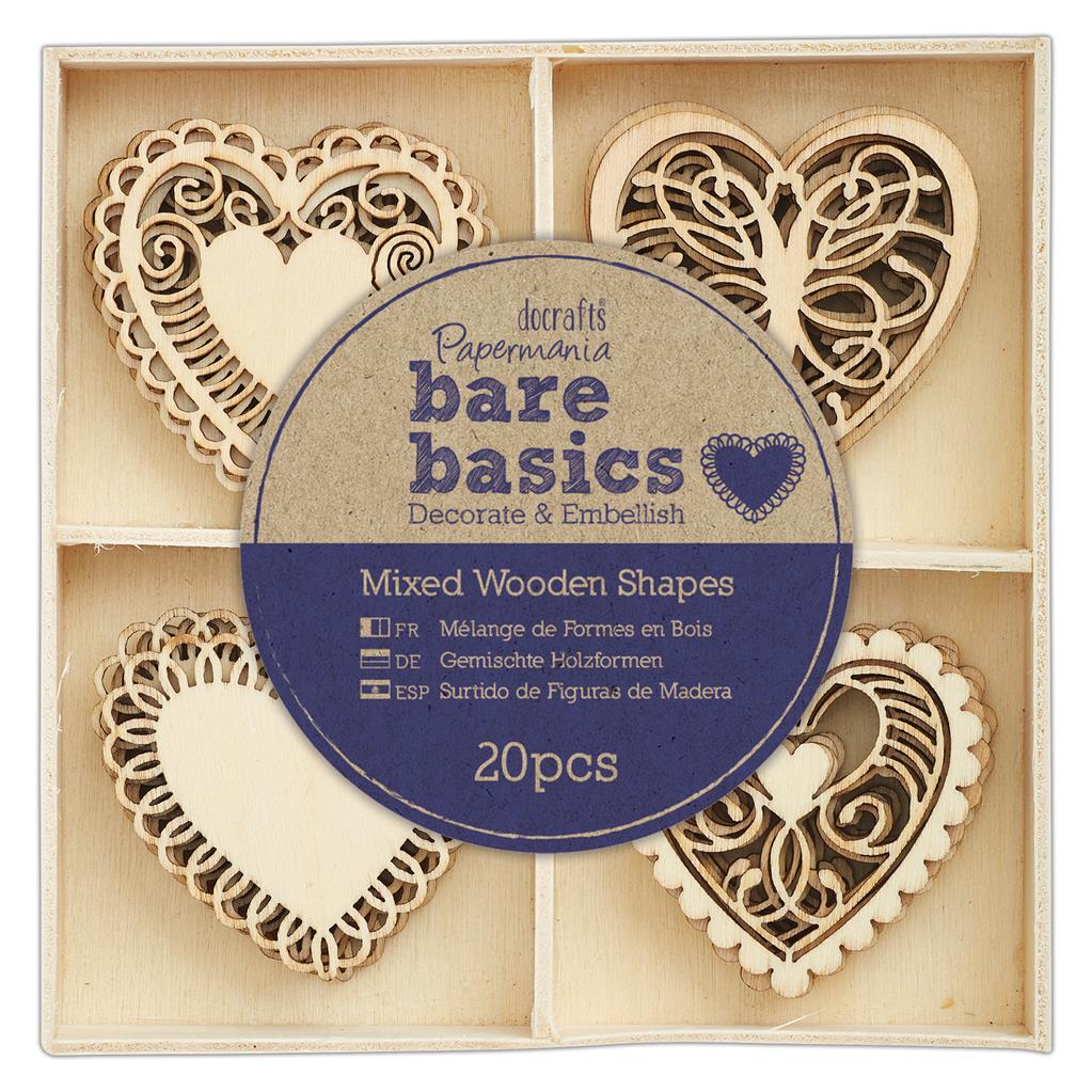 Bare Basics Wooden Shapes - Filigree Hearts (20pk)