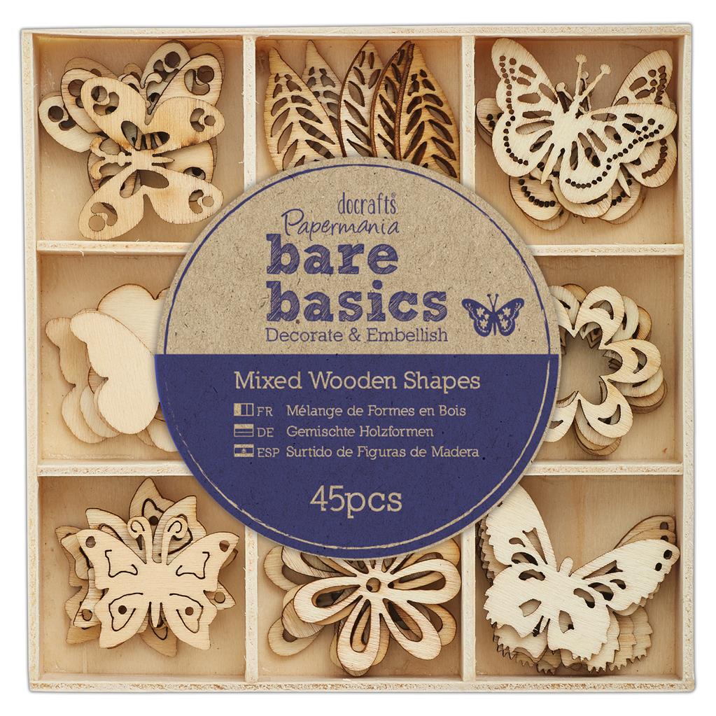 Bare Basics Wooden Shapes - Flowers & Butterflies (45pk)