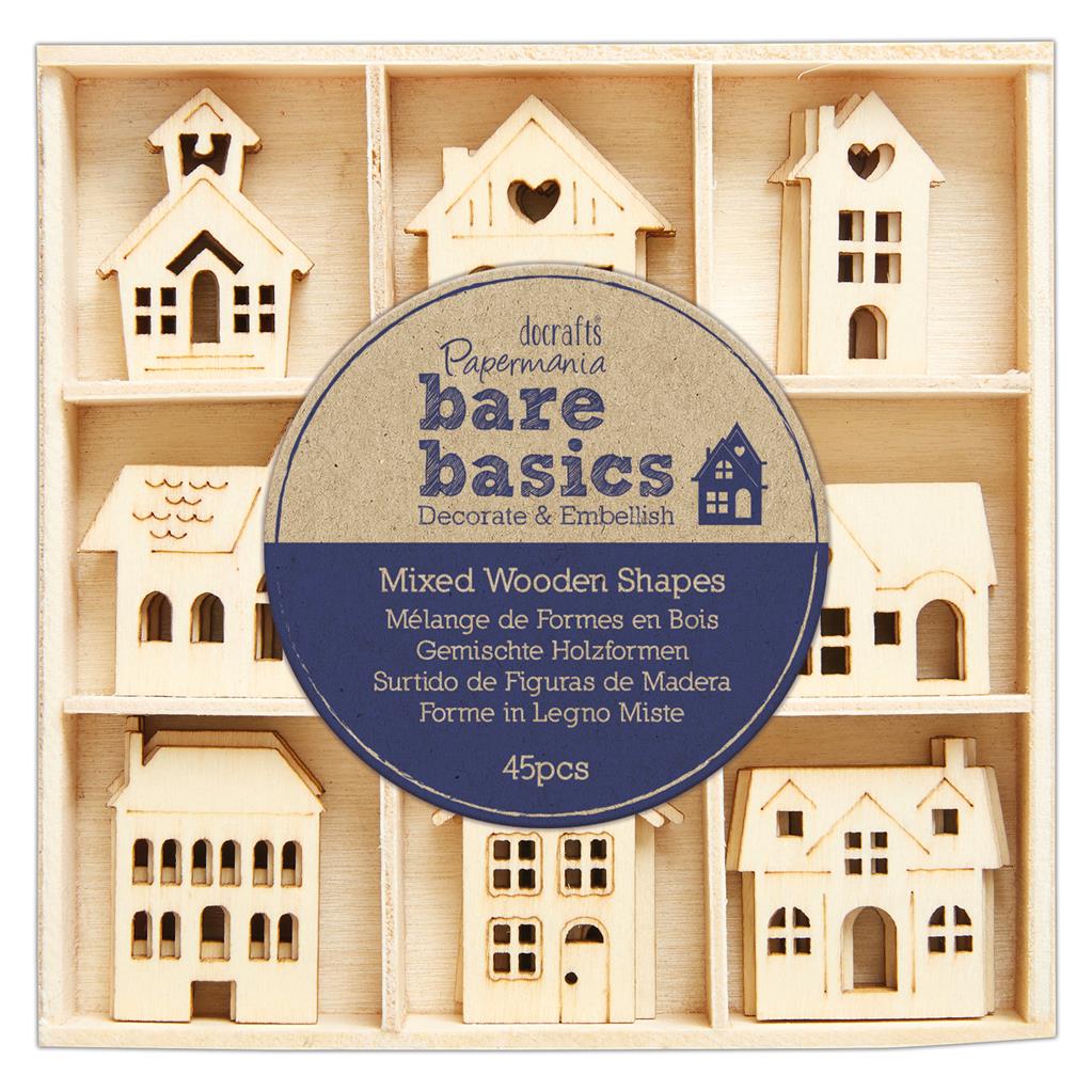 Bare Basics Wooden Shapes - Houses  (45pk)