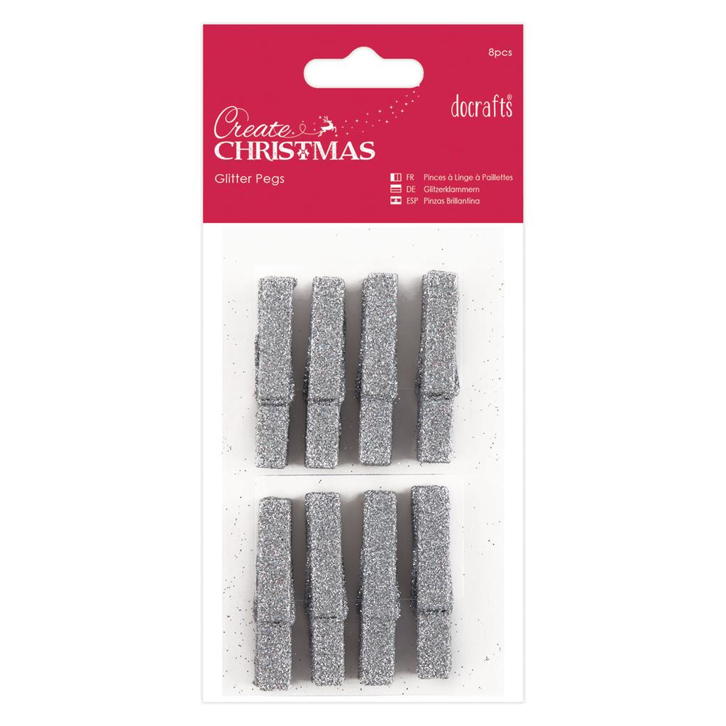 Create Christmas Glitter Pegs - Silver (8pk)