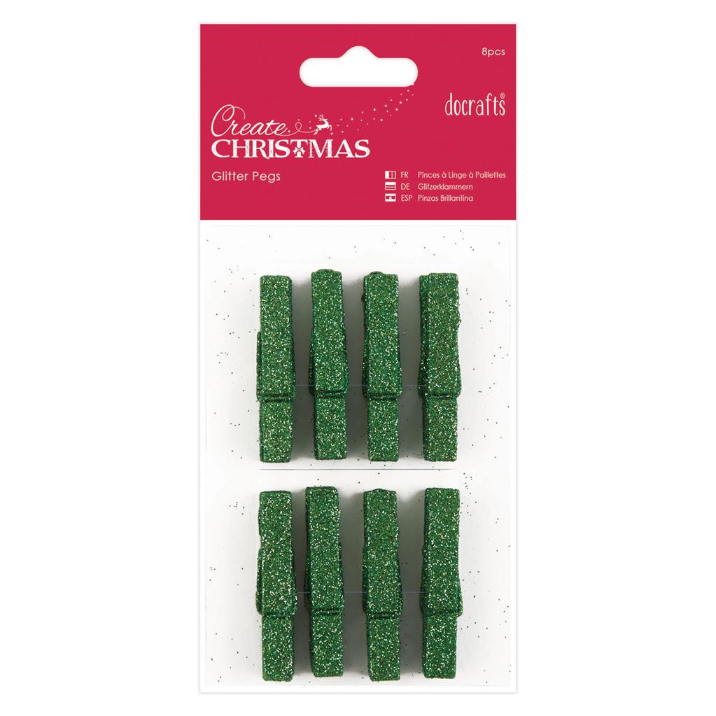 Create Christmas Glitter Pegs - Green (8pk)