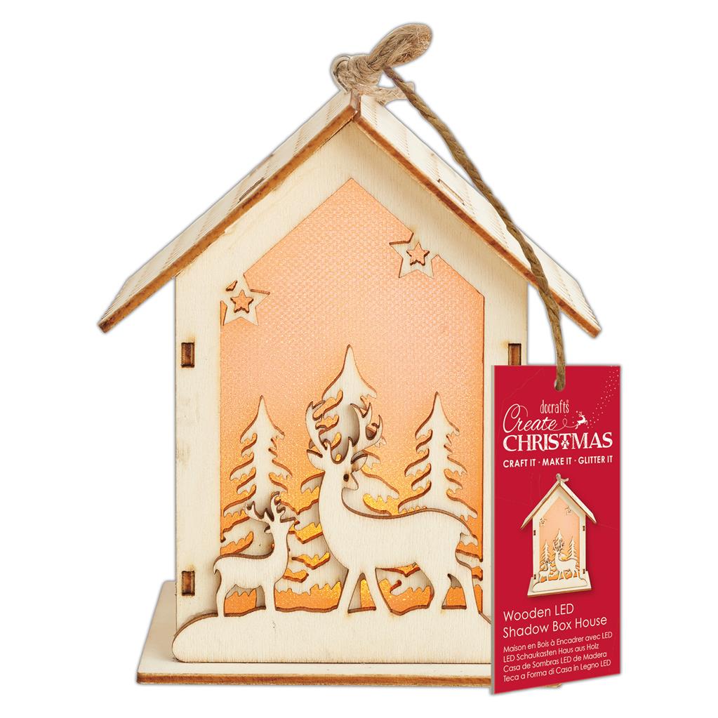 Create Christmas Wooden LED Shadow Box House - 2 Stags