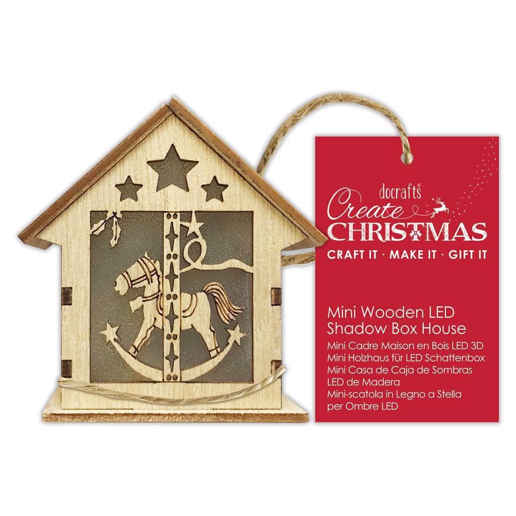 Create Christmas Mini Wooden LED Shadow Box House - Rocking Horse