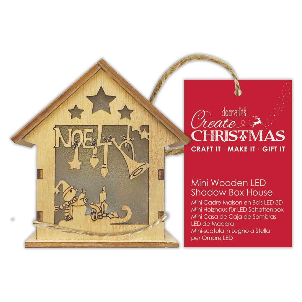 Create Christmas Mini Wooden LED Shadow Box House - Noel