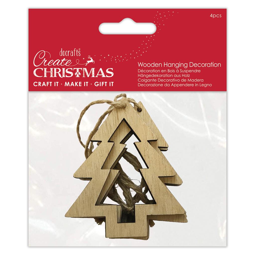 Create Christmas Wooden Hanging Decoration - Cutout Tree (4pk)