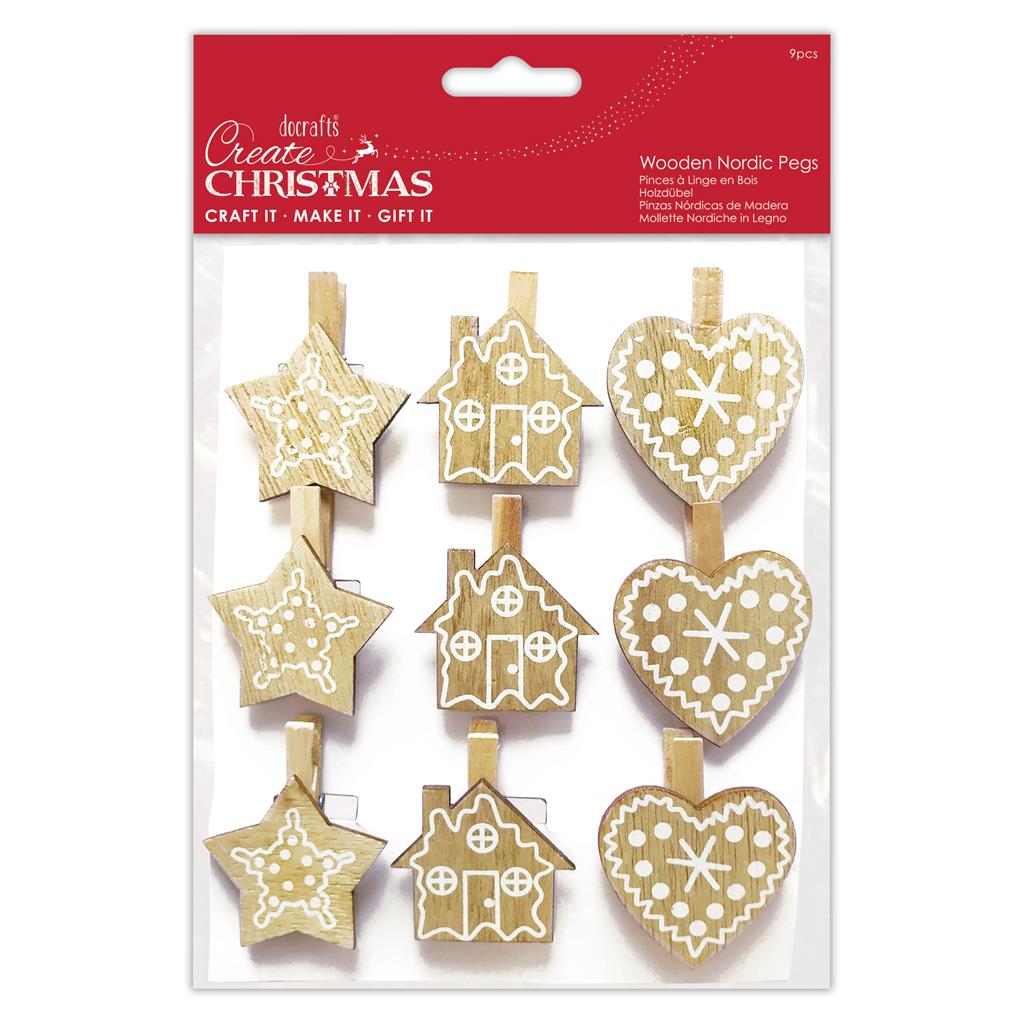 Create Christmas Wooden Nordic Pegs (9pk)