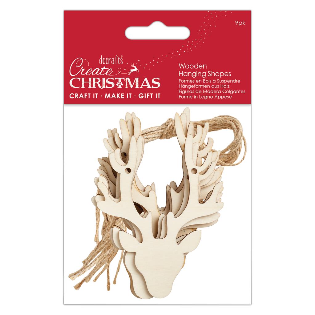 Create Christmas Wooden Hanging Stag Heads (9pk)