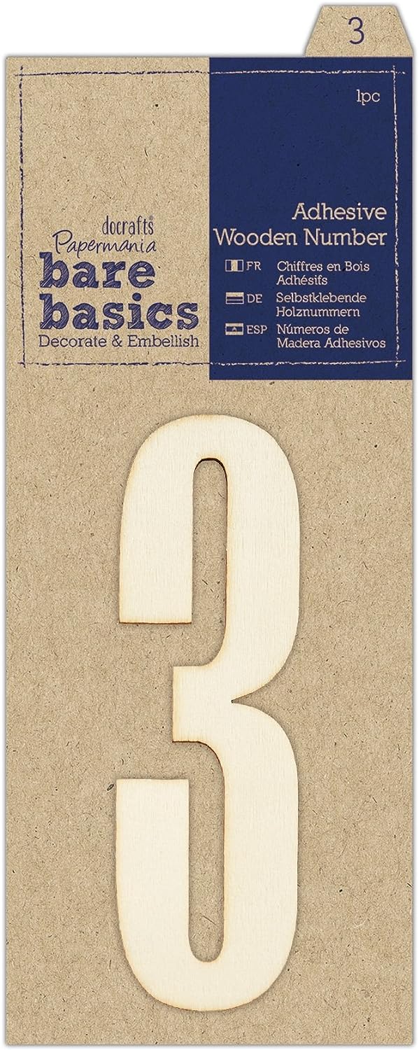 Bare Basics Adhesive Wooden Number 3 (1pc)