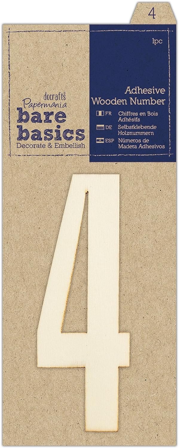 Bare Basics Adhesive Wooden Number 4 (1pc)