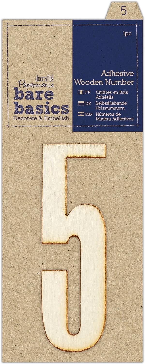 Bare Basics Adhesive Wooden Number 5 (1pc)