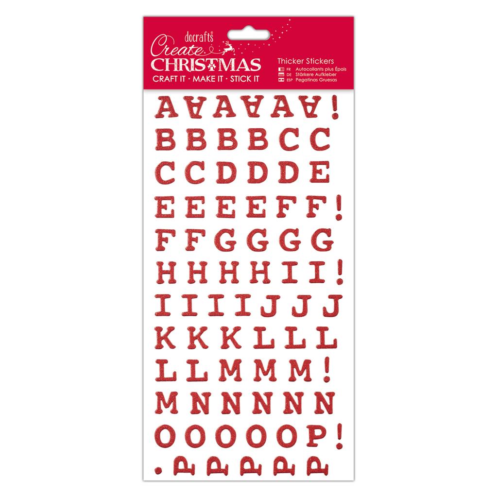 Create Christmas Thicker Stickers - Alphabet Red Glitter