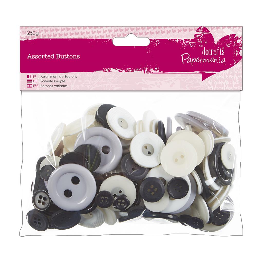 Papermania Assorted Buttons (250g) - Monochrome