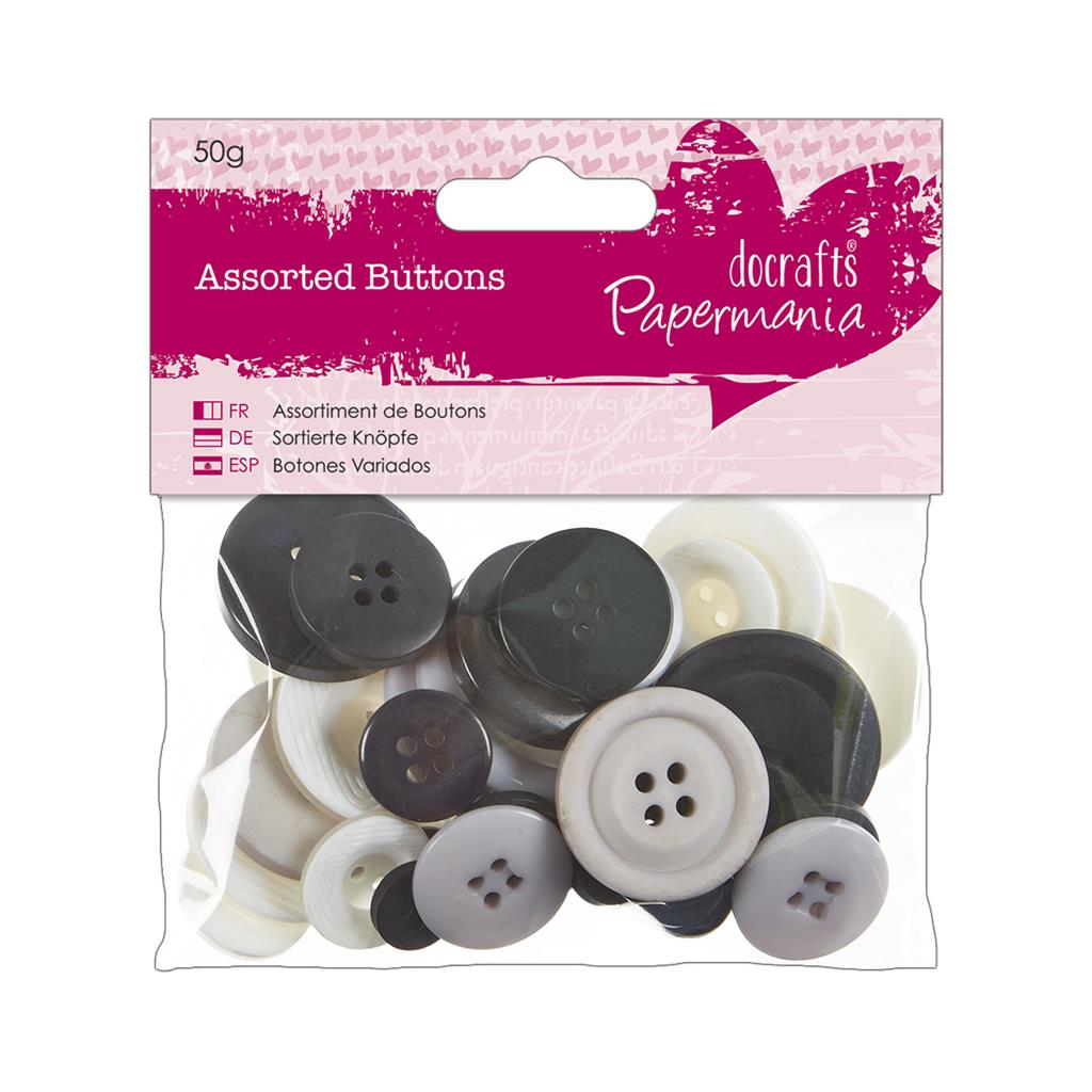 Papermania Assorted Buttons (50g) - Monochrome