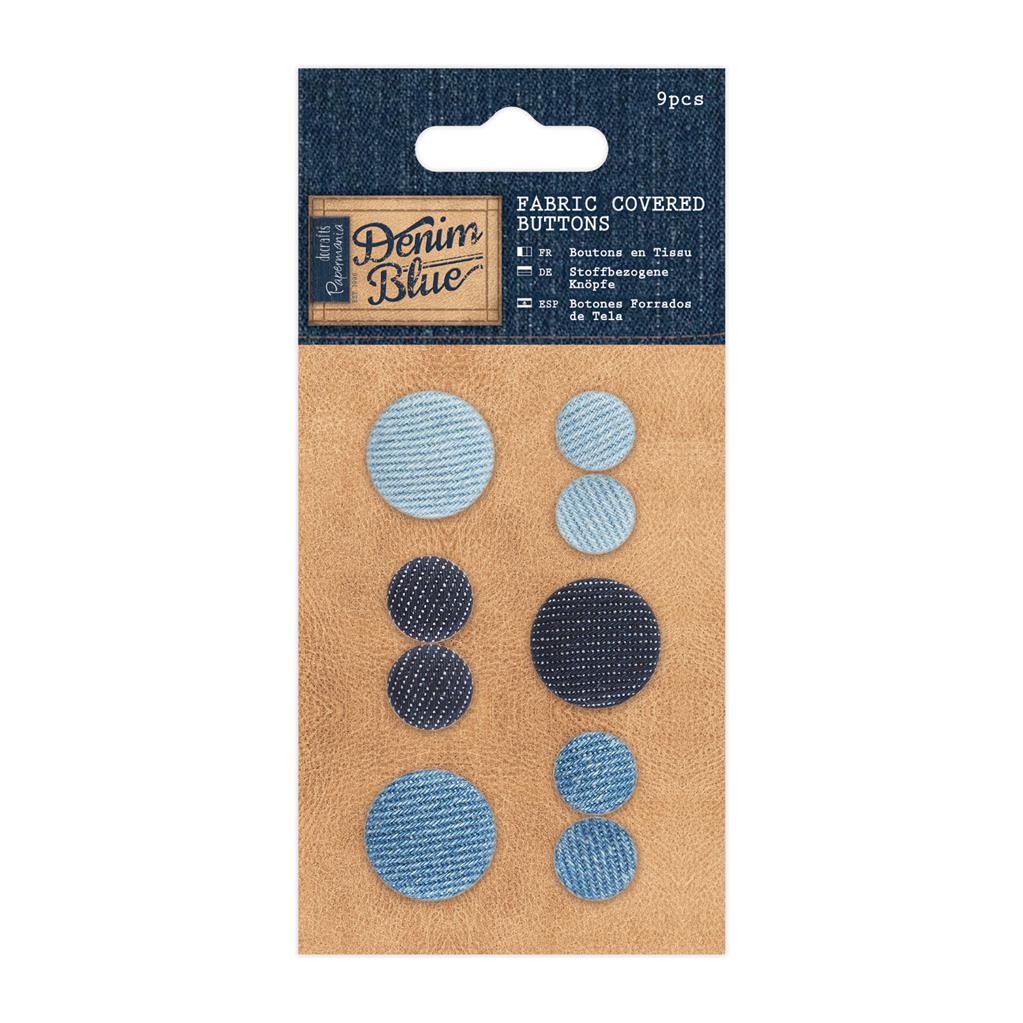 Papermania Denim Blue Fabric Covered Buttons (9pcs)