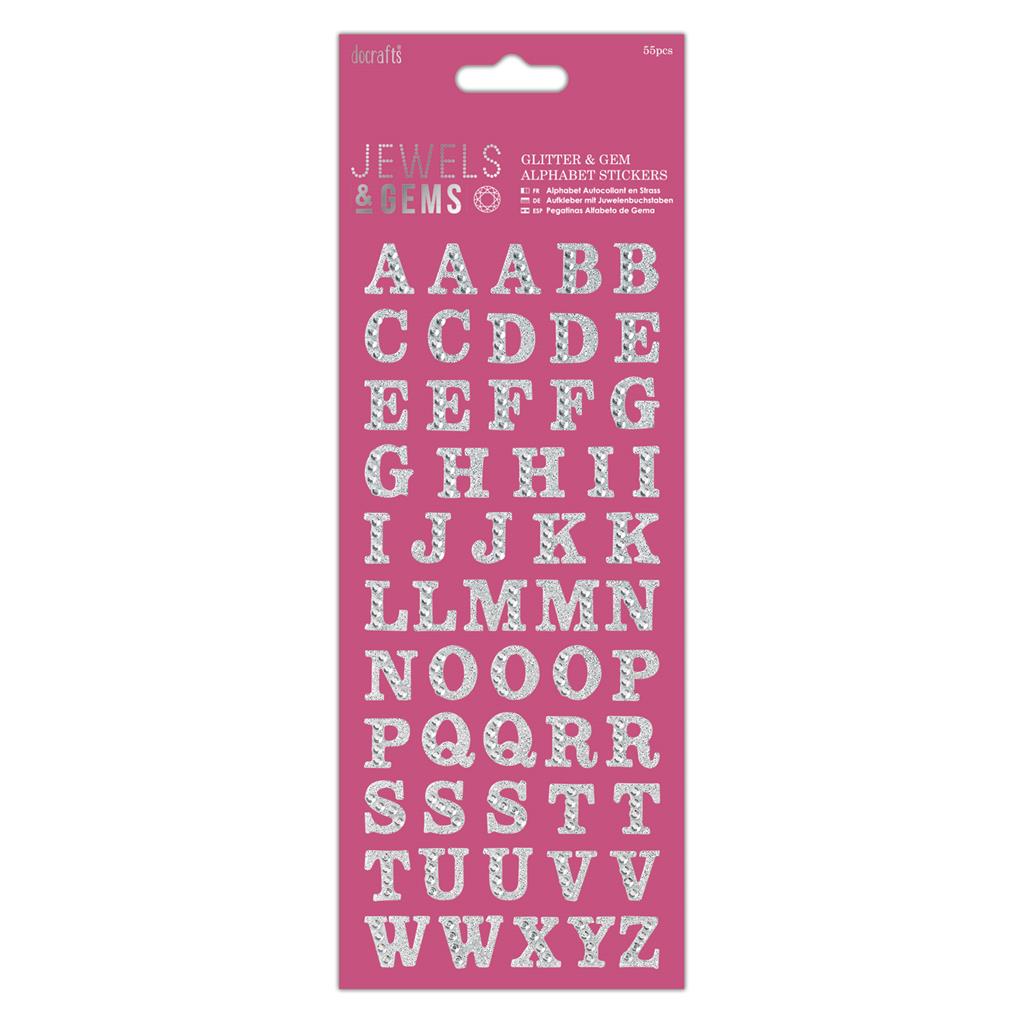 Papermania Jewels & Gems Glitter & Gem Alphabet Stickers (55pcs)