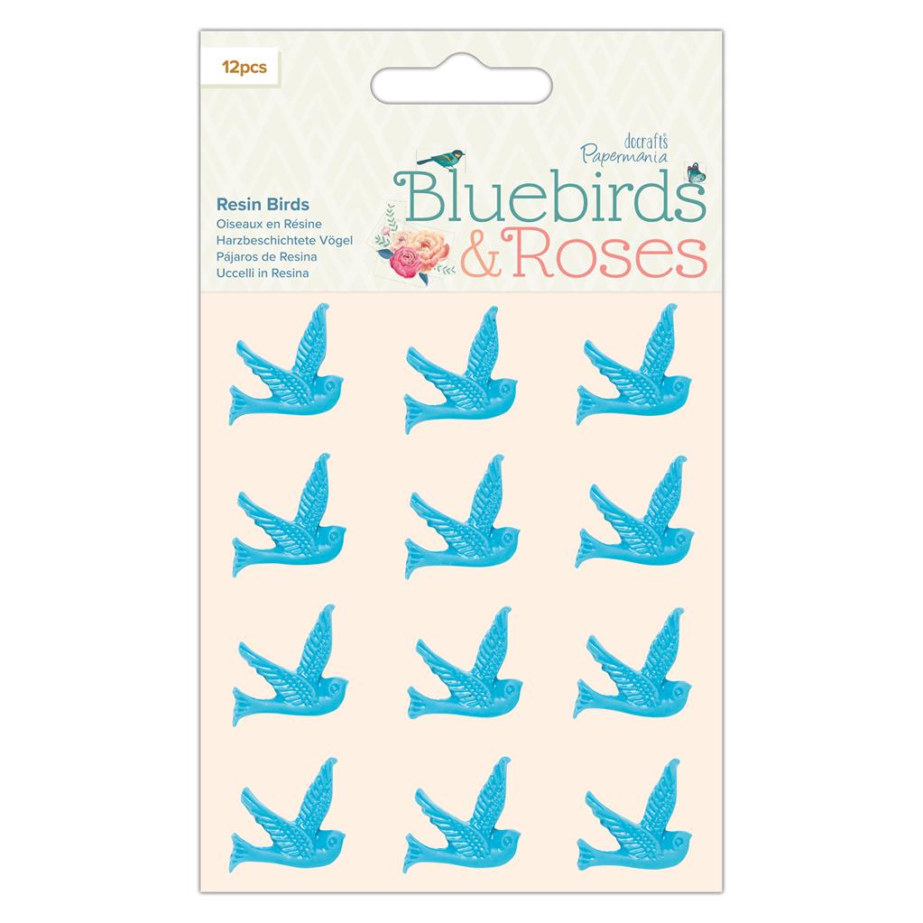 Papermania Bluebirds & Roses Resin Birds (12pk)