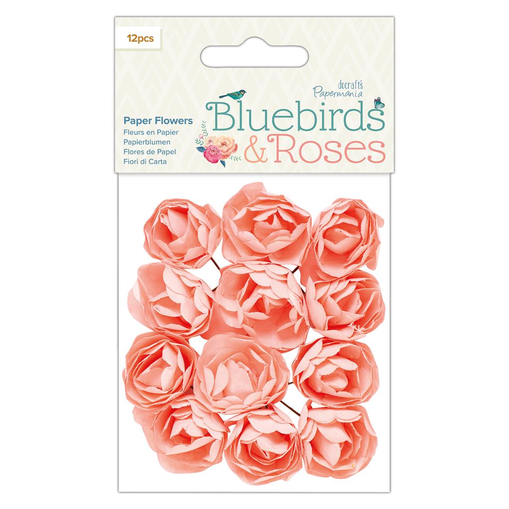 Papermania Bluebirds & Roses Paper Flowers (12pk)