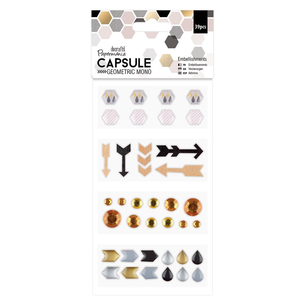 Papermania Capsule Geometric Mono Embellishments (39pcs)