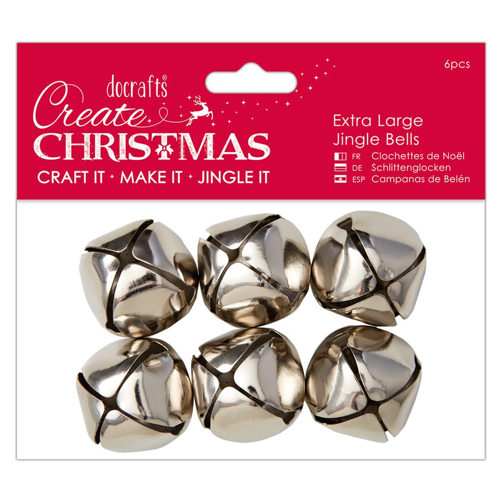 Create Christmas Extra Large Jingle Bells - Silver (6pk)