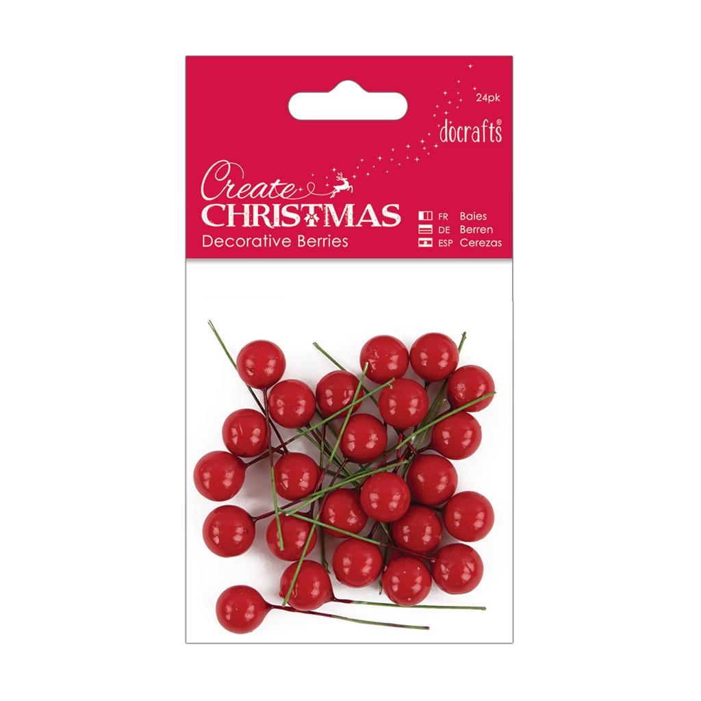 Create Christmas Decorative Berries - Red (24pk)