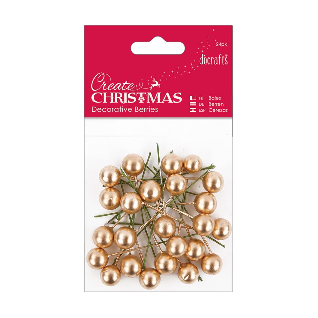 Create Christmas Decorative Berries - Gold (24pk)