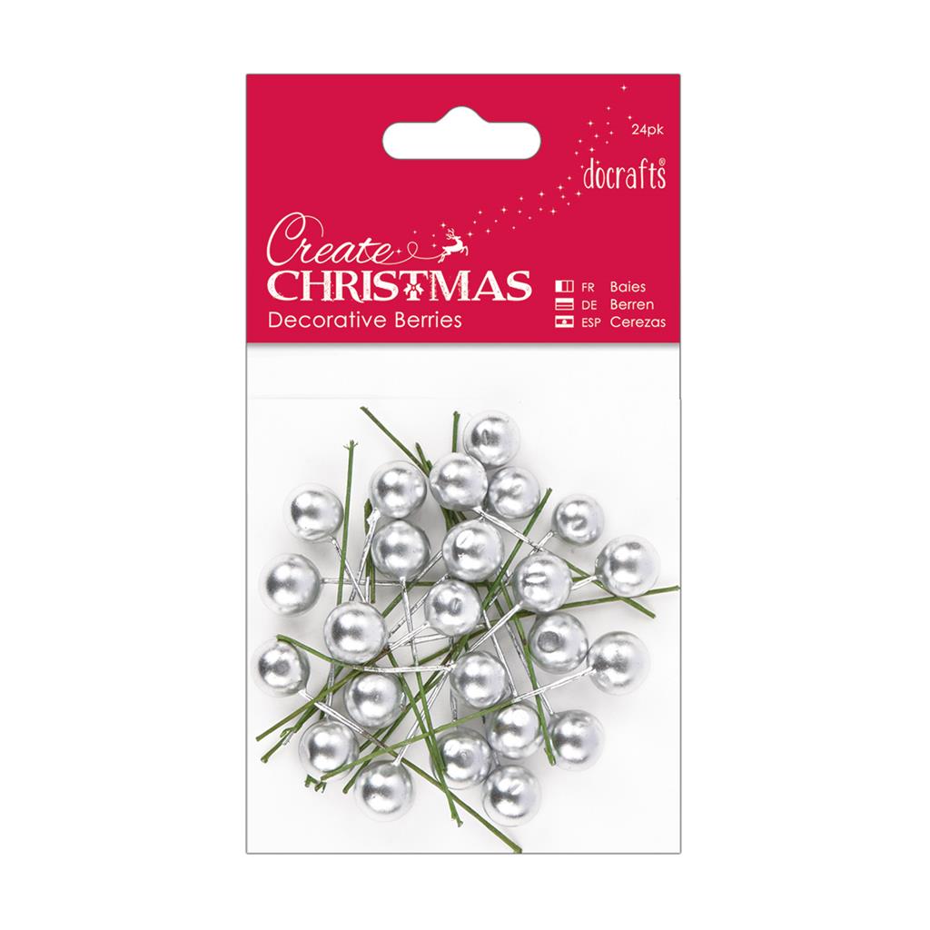 Create Christmas Decorative Berries - Silver (24pk)