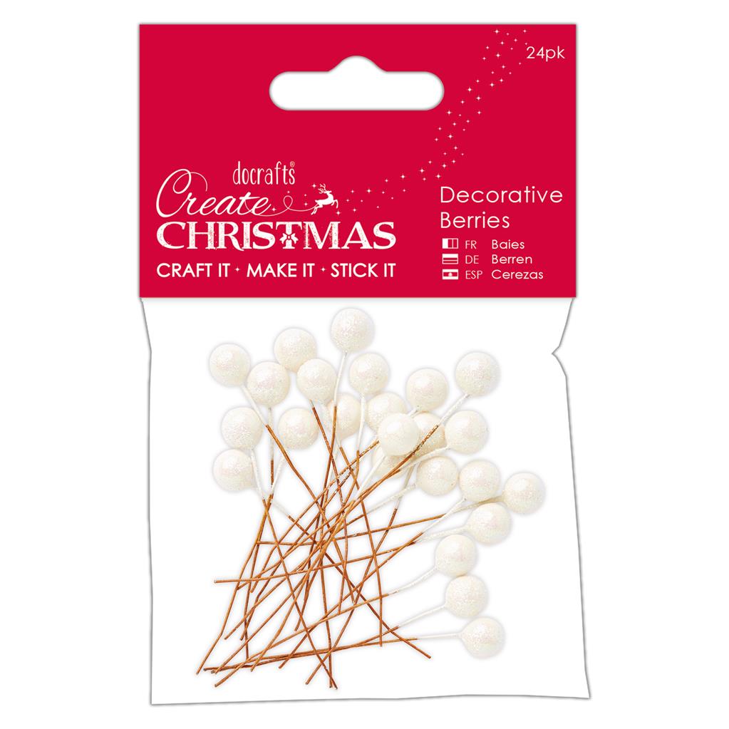 Create Christmas Decorative Berries - White( 24pk)