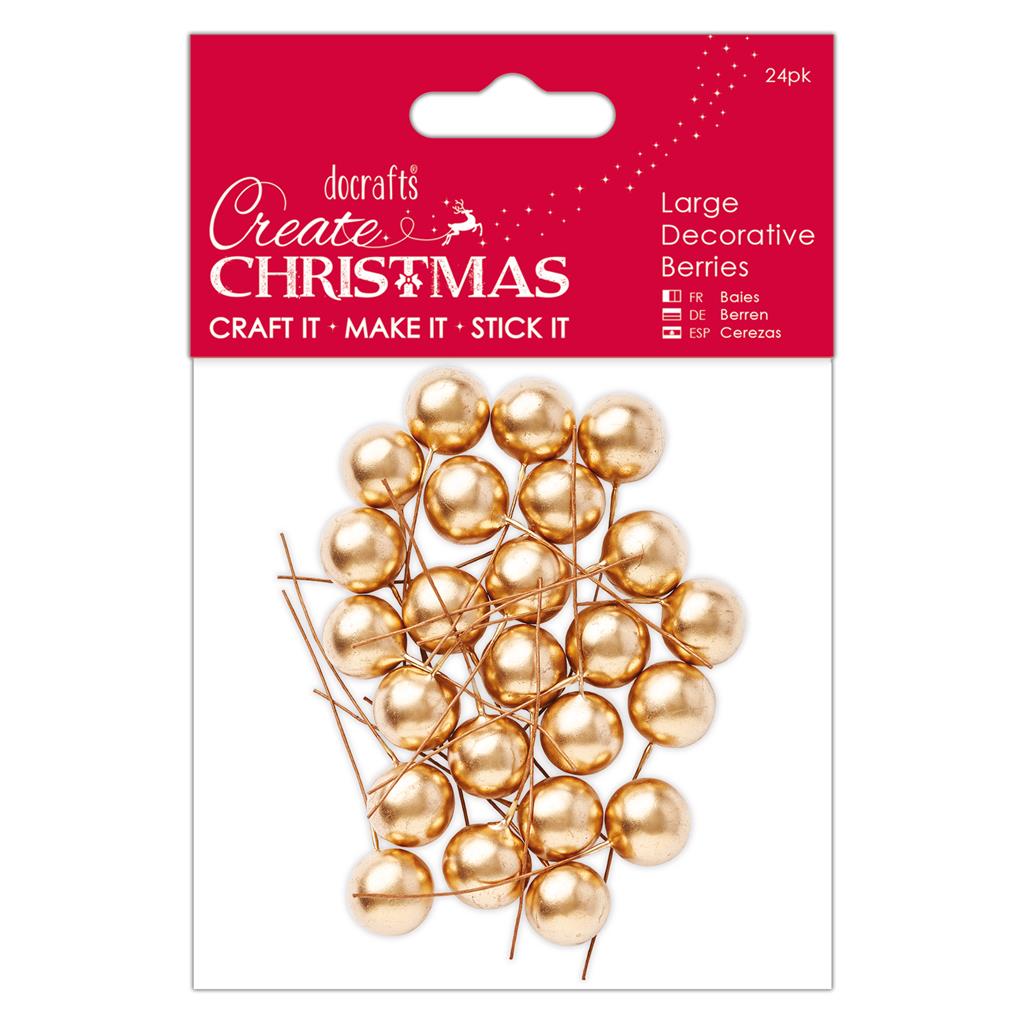 Create Christmas Large Decorative Berries - Gold (24pk)