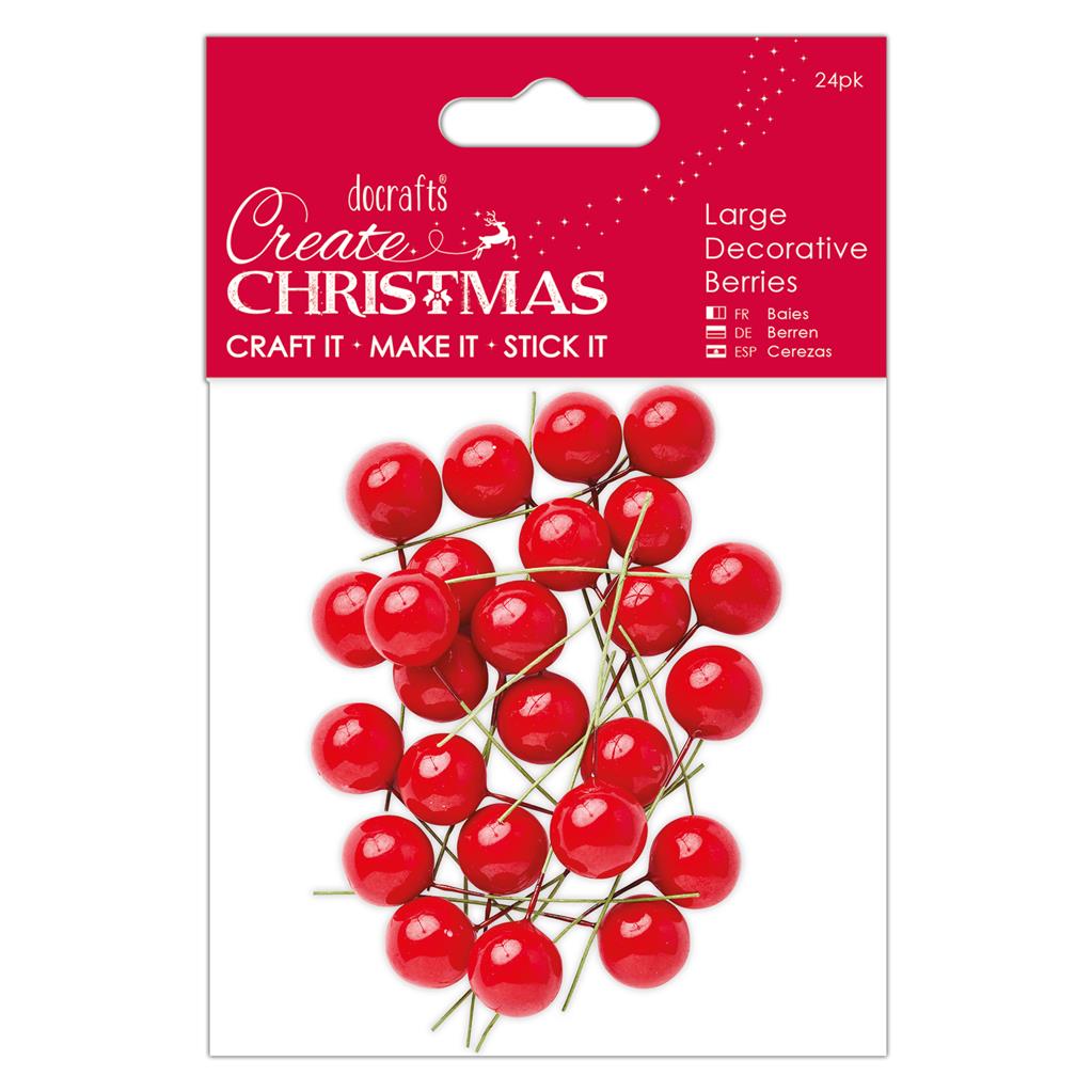 Create Christmas Large Decorative Berries - Red (24pk)