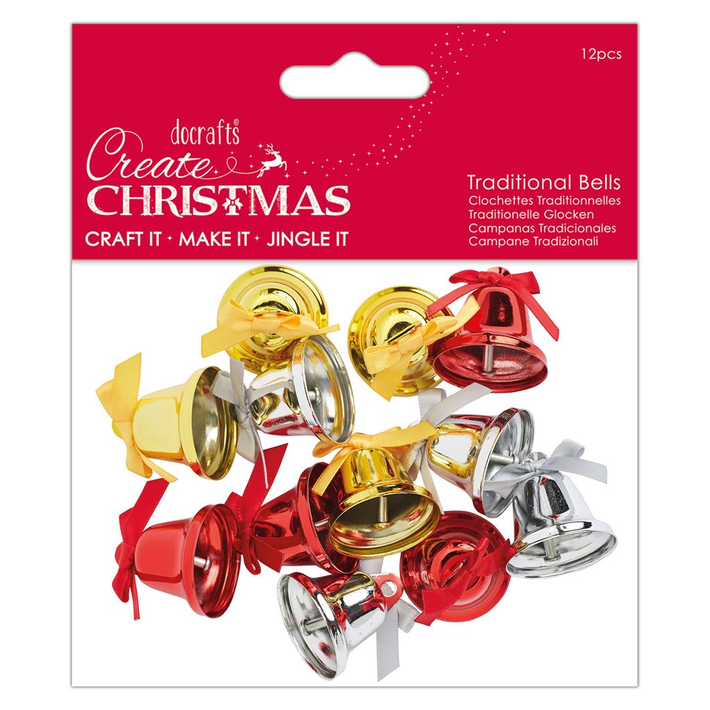 Create Christmas Traditional Bells - Red/Gold/Silver (12pk)