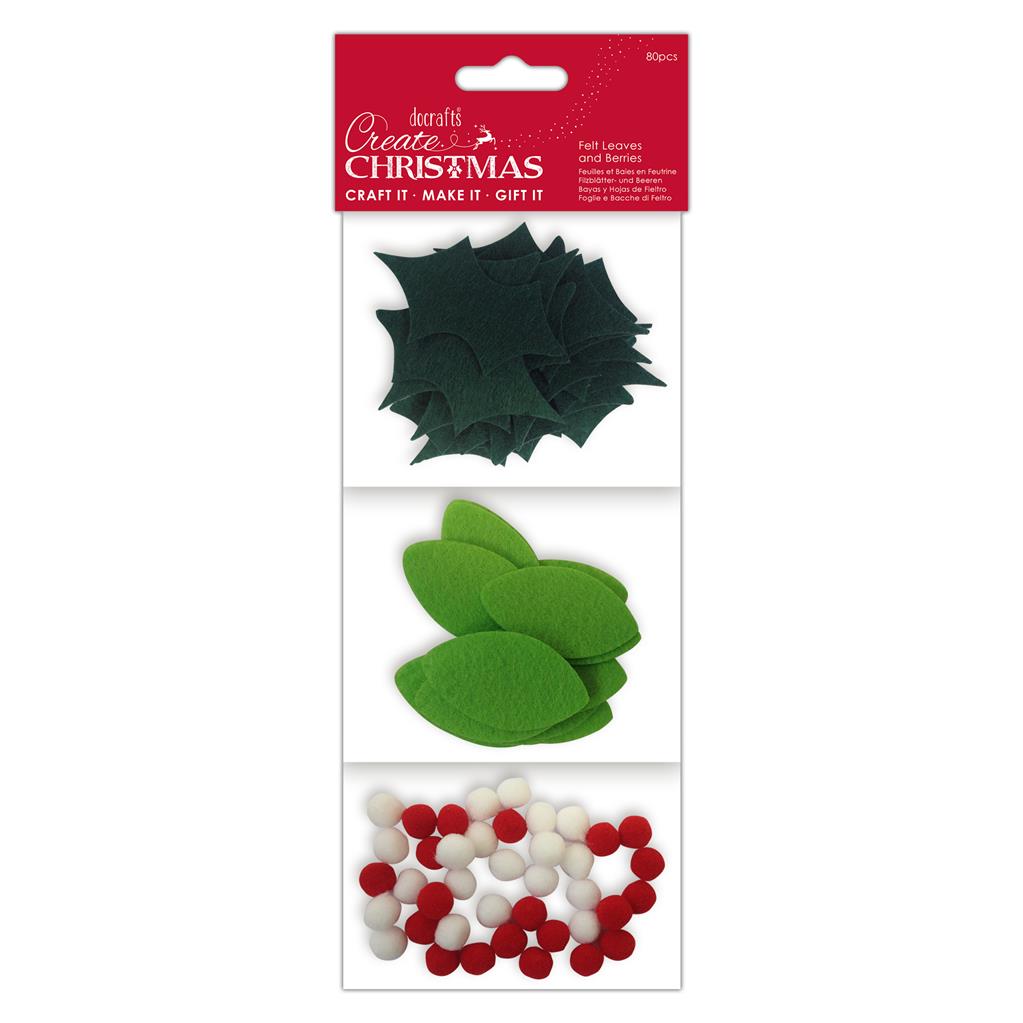 Create Christmas Felt Leaves & Berries (80pk)