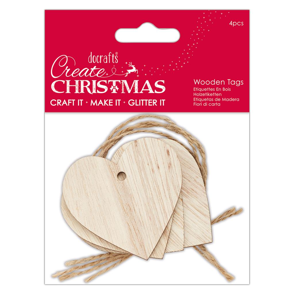 Create Christmas Wooden Gift Tags - Heart (4pk)