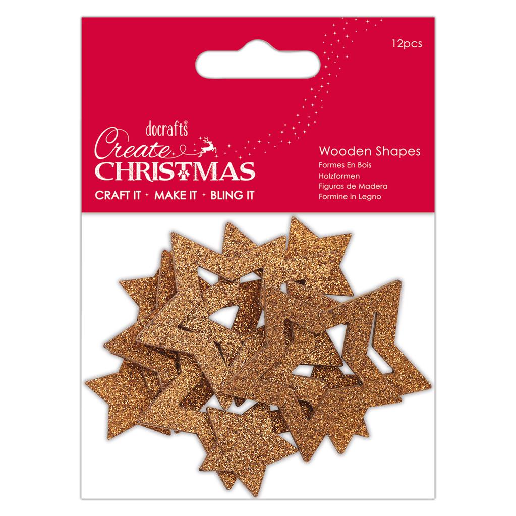 Create Christmas Wooden Shapes - Bronze Stars (12pk)