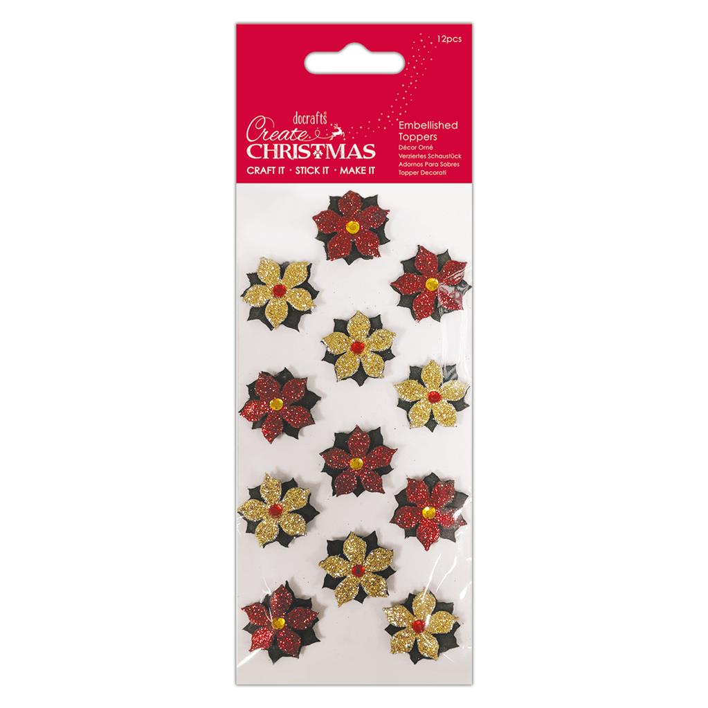 Create Christmas Embellished Toppers - Poinsettias (12pk)