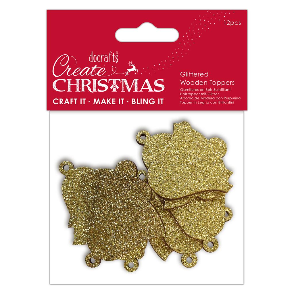 Create Christmas Glittered Wooden Toppers - Bells (12pk)