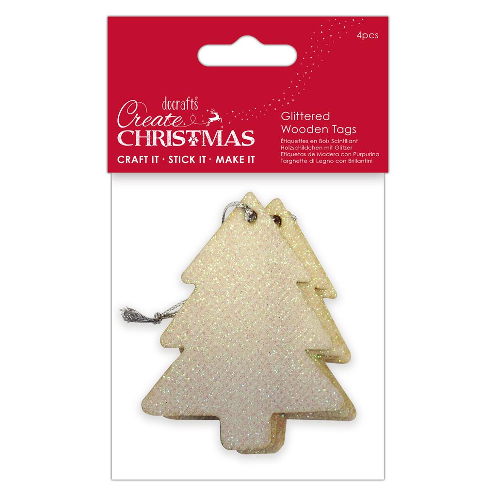 Create Christmas Glittered Wooden Gift Tags - Tree (4pk)