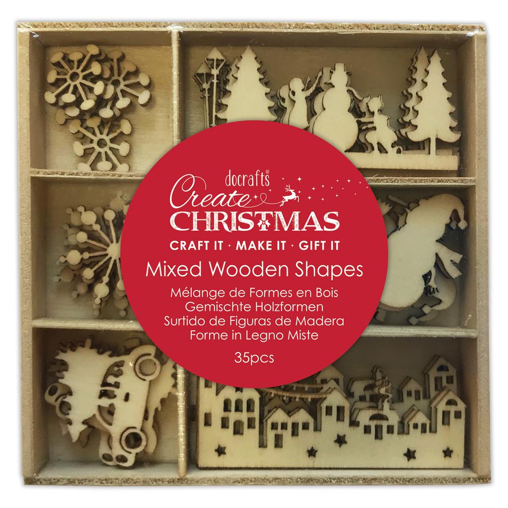 Create Christmas Wooden Shapes - Snowy Town (35pk)