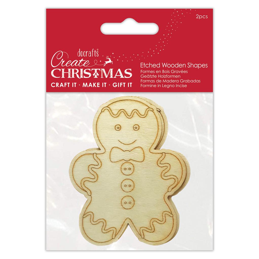 Create Christmas Etched Wooden Shapes - Gingerbread (2pk)