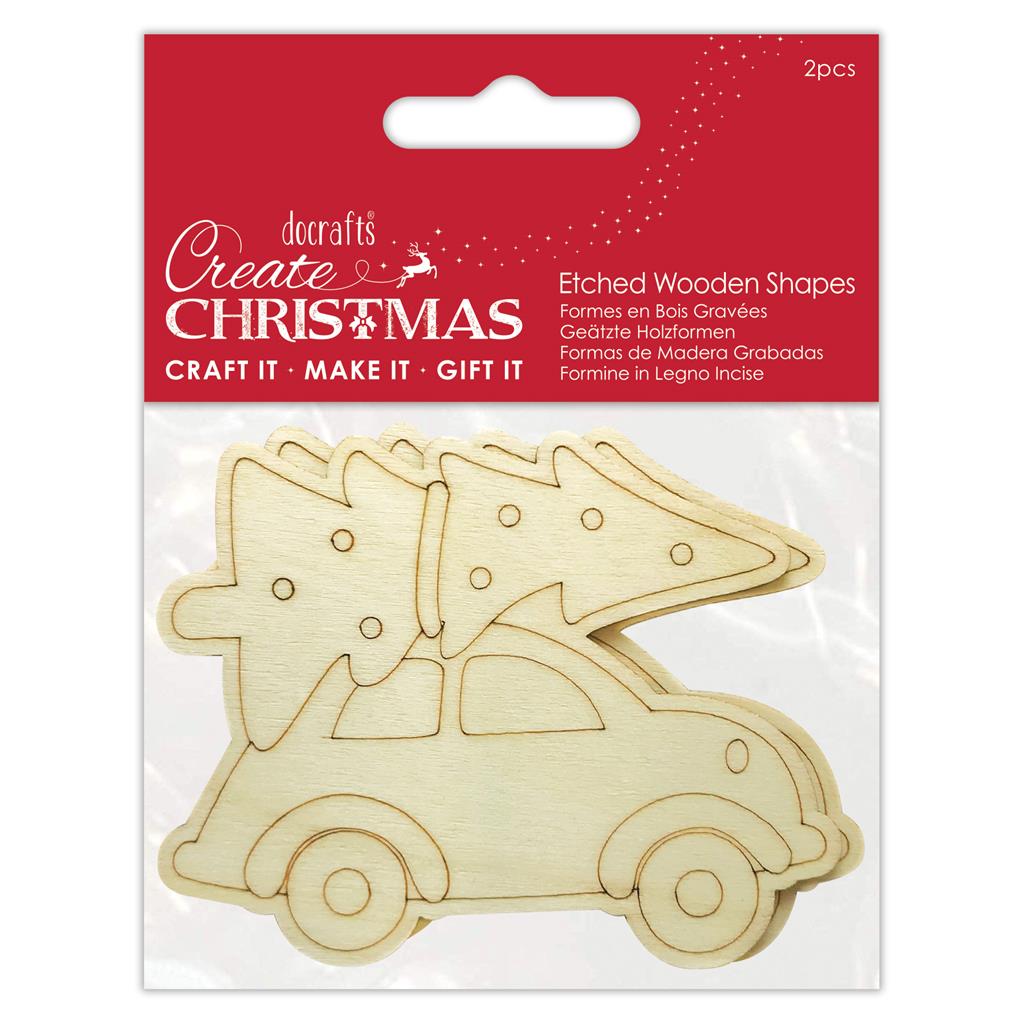 Create Christmas Etched Wooden Shapes - Car (2pc)