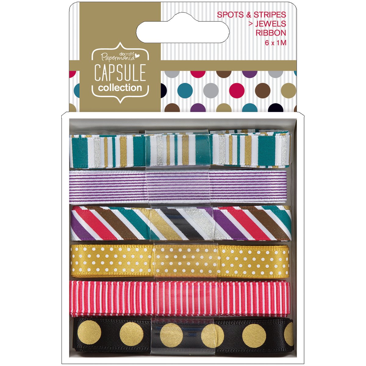 Papermania Ribbon - Capsule Spots & Stripes Jewels 1m (6pk)