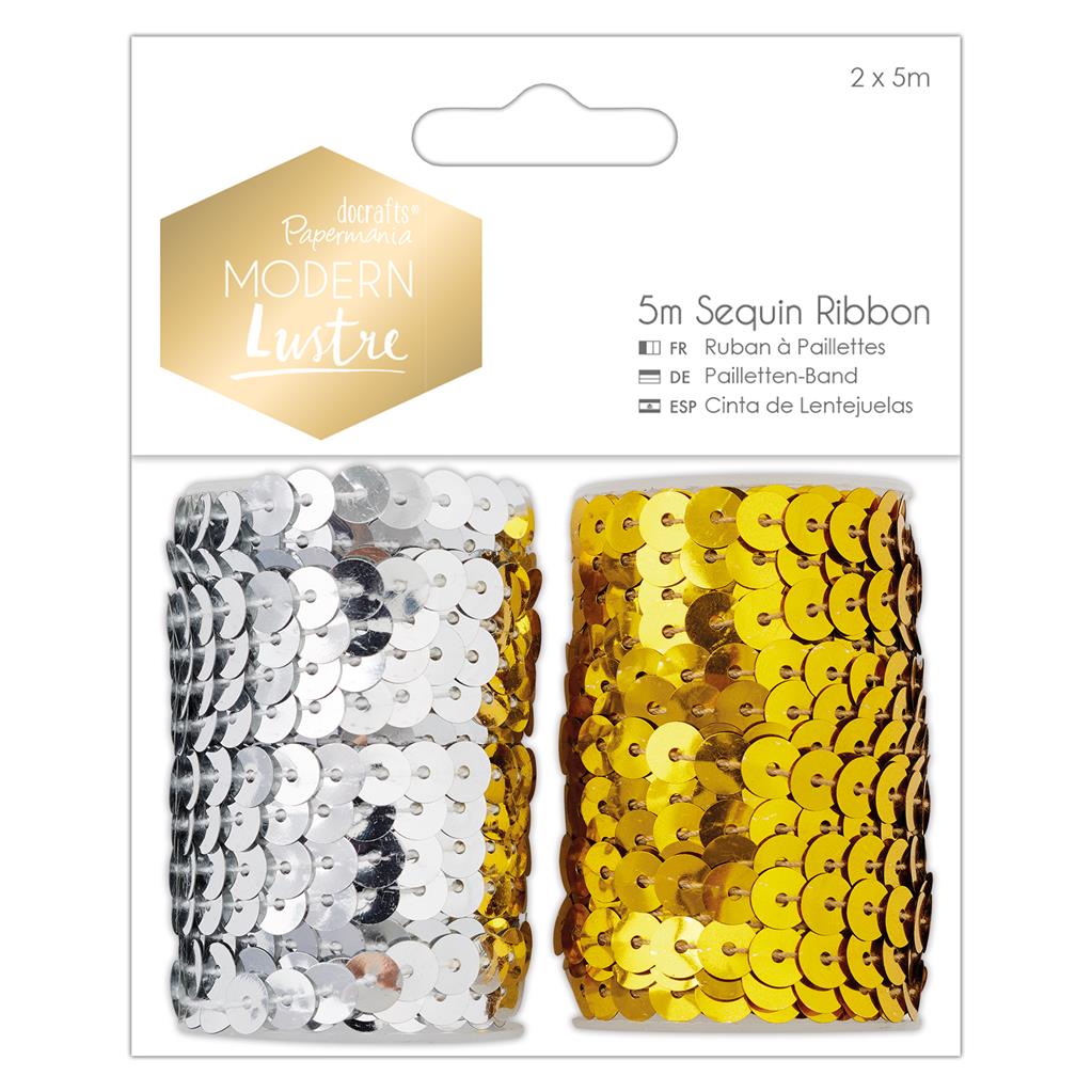 Papermania Sequin Ribbon - Modern Lustre Gold & Silver 5m (2pk)