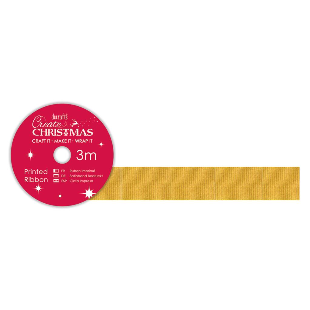 Create Christmas Printed Ribbon - Gold Crossgrain 3m