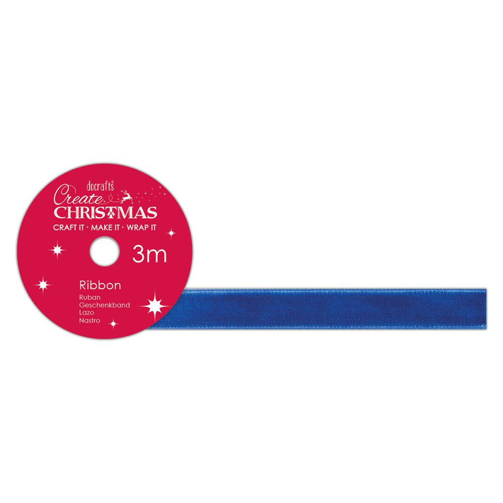 Create Christmas Velvet Ribbon 3m - Royal Blue