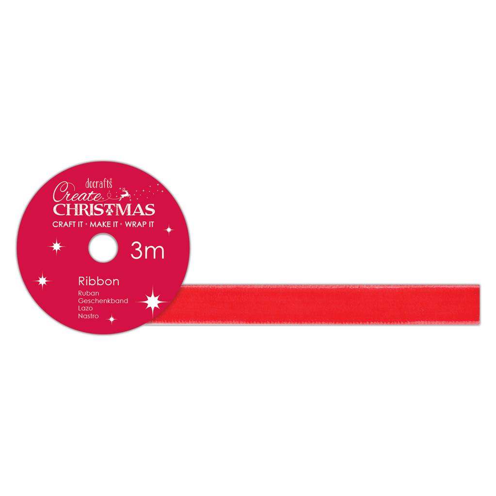 Create Christmas Velvet Ribbon 3m - Red