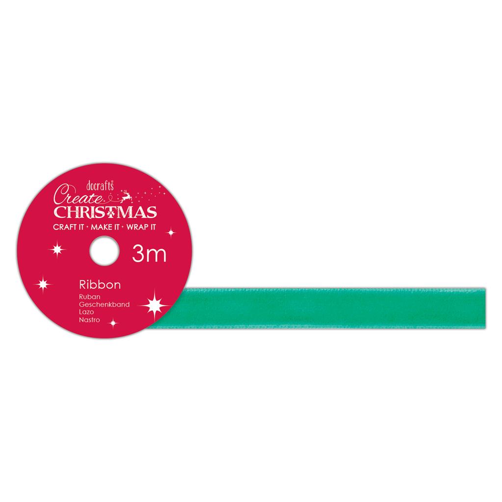 Create Christmas Velvet Ribbon 3m - Green