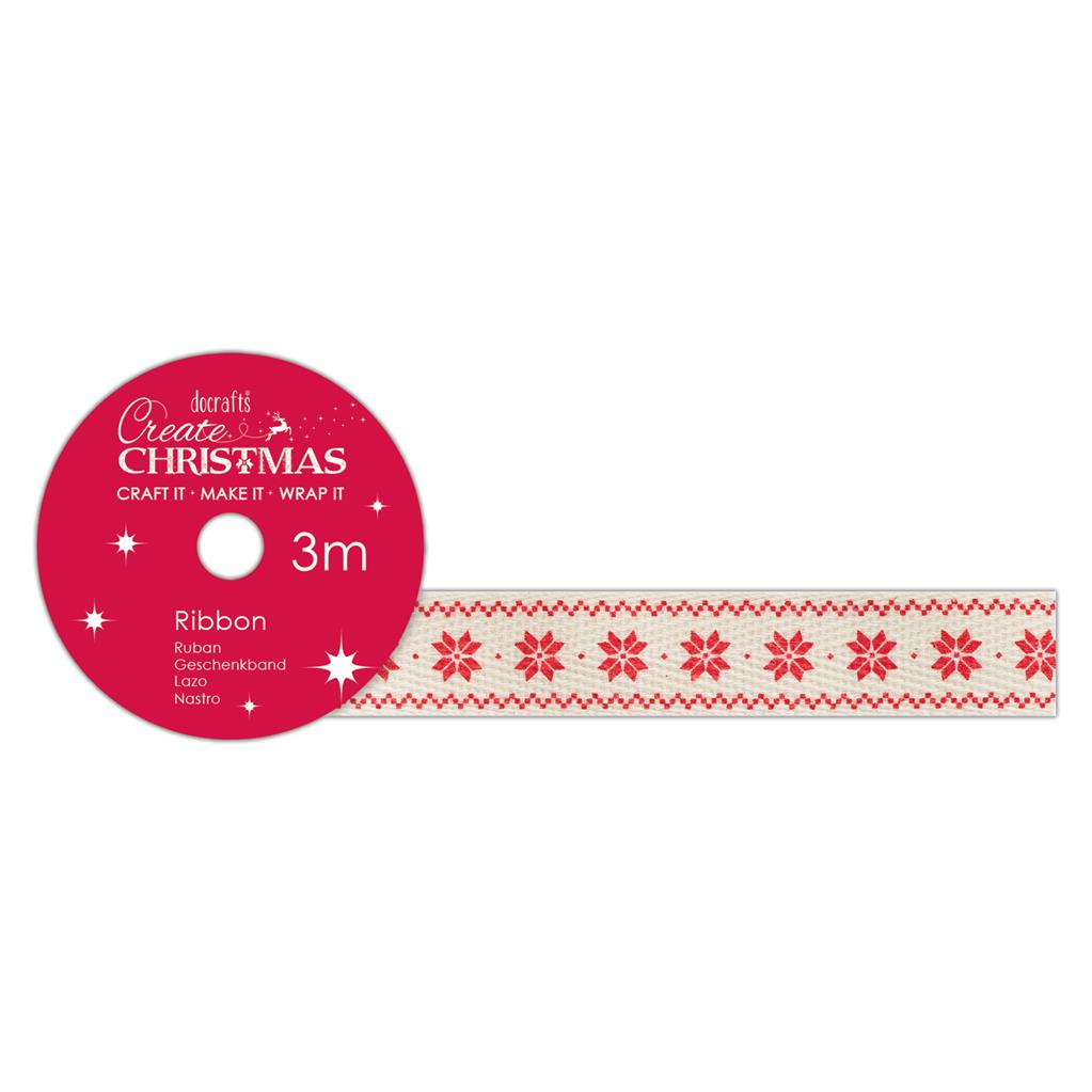 Create Christmas Cotton Ribbon - Snowflakes 3m