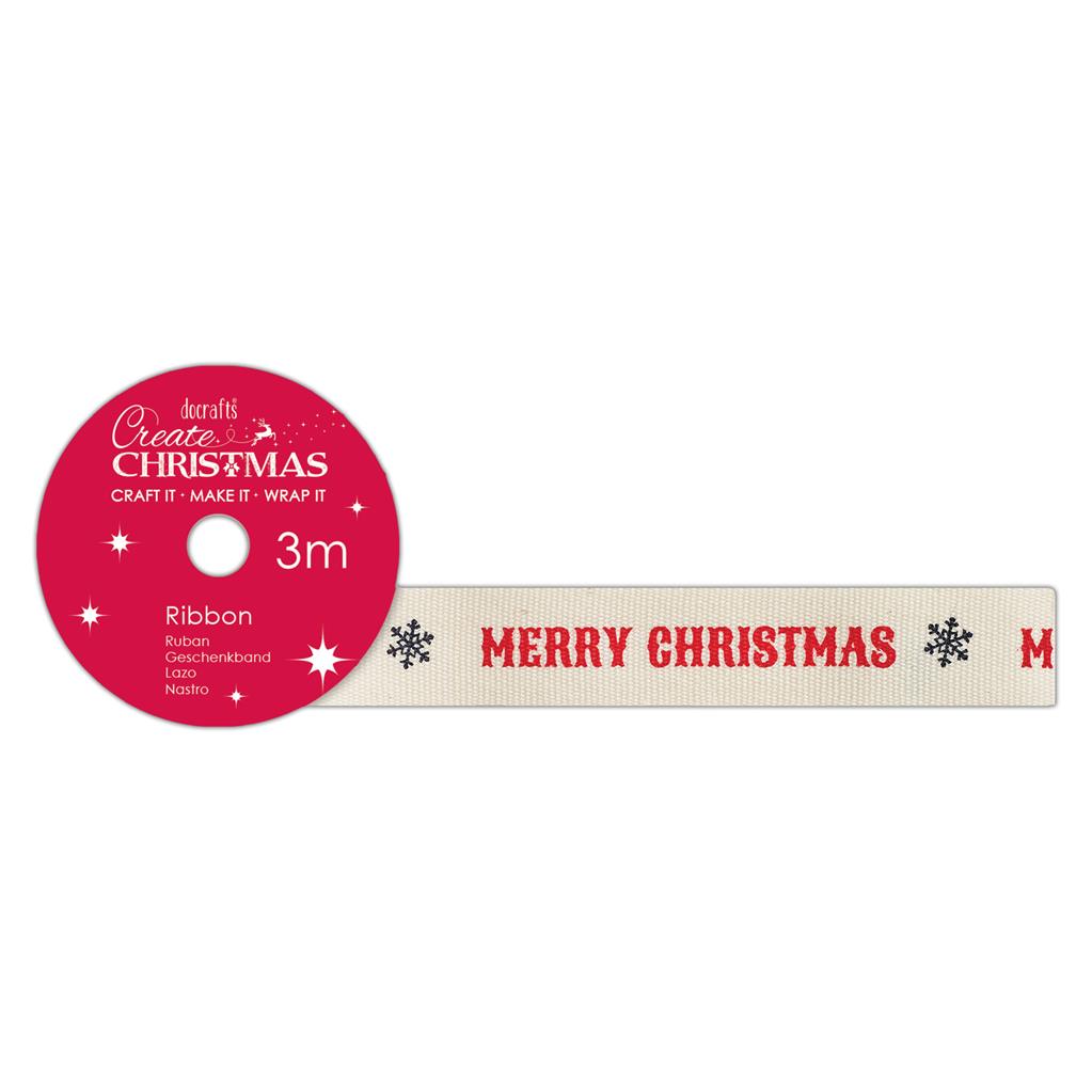 Create Christmas Cotton Ribbon - Merry Christmas 3m